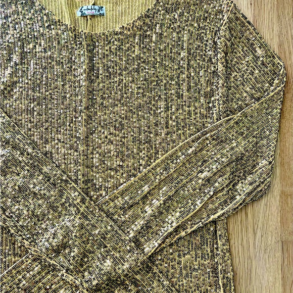✨FREE PEOPLE GOLD RUSH LONG SLEEVED SEQUINED TOP - NWOT! - Picture 2 of 5